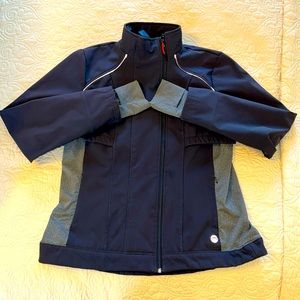 MONDETTA Size L Womens Gray Full Zip Stand Collar Thumbhole Athletic Jacket